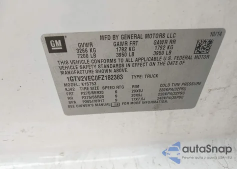 2015 GMC Sierra 1500 Slt from USA, damaged, VIN 1GTV2VEC0FZ182383